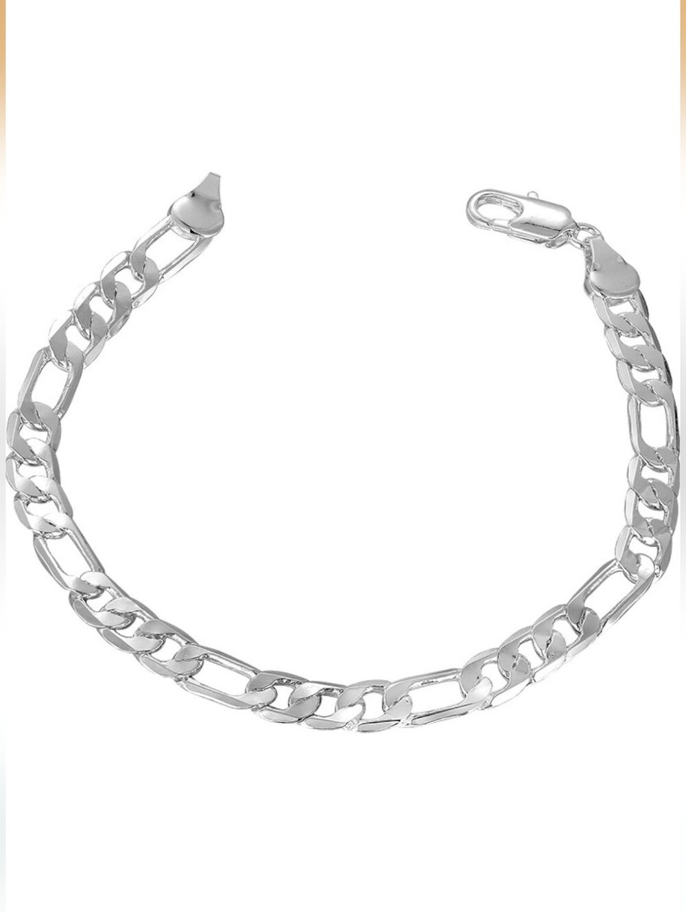 Sterling Silver Figaro Chain Bracelet - Polished Silver